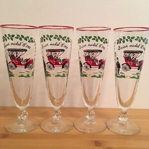 Set of 4 Pilsner Glasses Libbey Horseless Carriage Buick 1905 Vintage Beer Glass